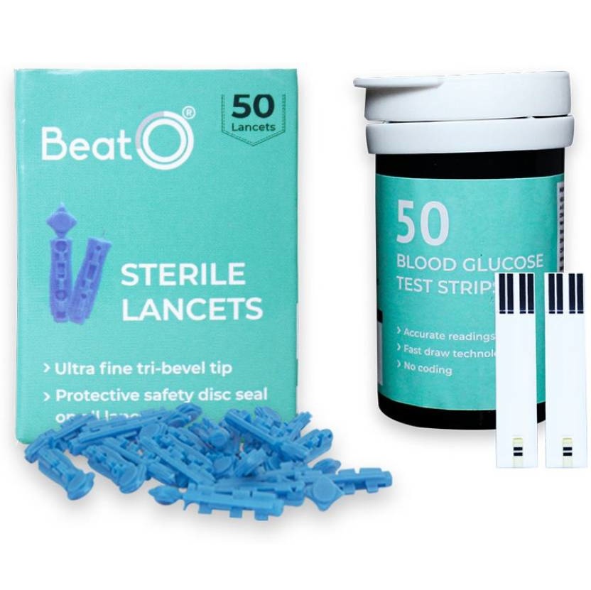 BeatO Blood Glucose Test Strips & Lancets (blue,white