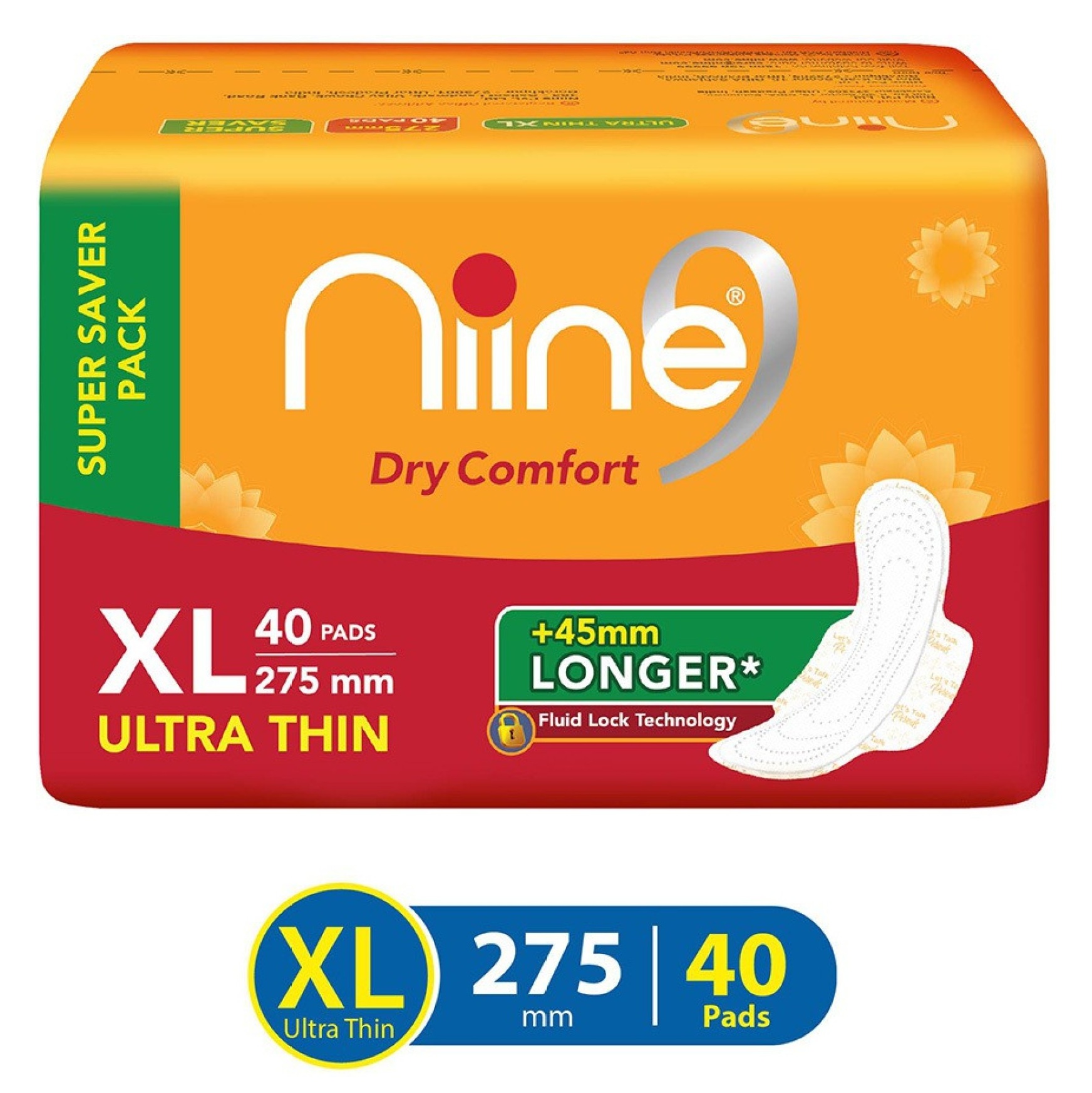 niine Dry Comfort Ultra Thin XL Sanitary Pads, Fluid Lock Gel