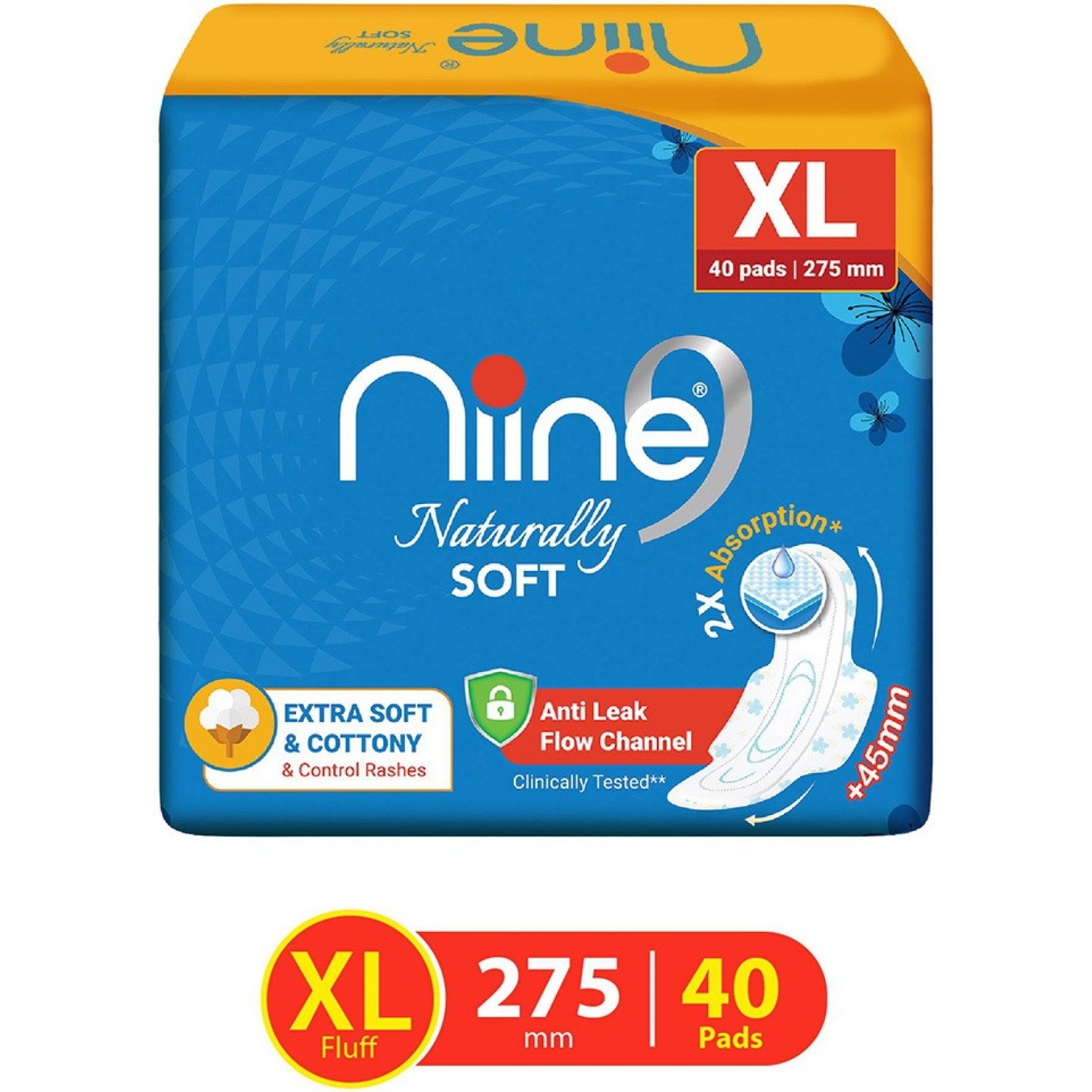 niine Naturally Soft XL Sanitary Pad With Anti Leak Flow, Extra Soft