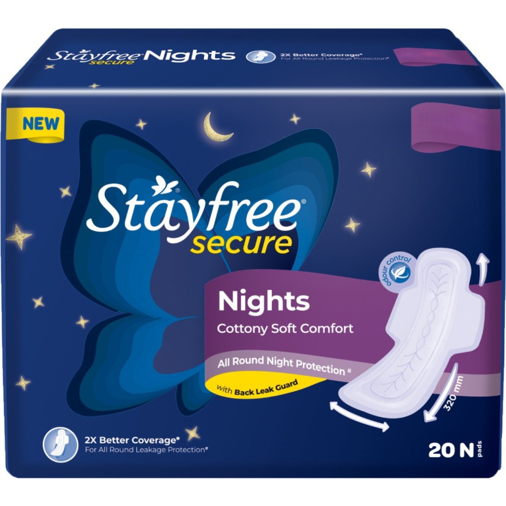 STAYFREE Secure Nights sanitary pads for women, cottony cover with 100