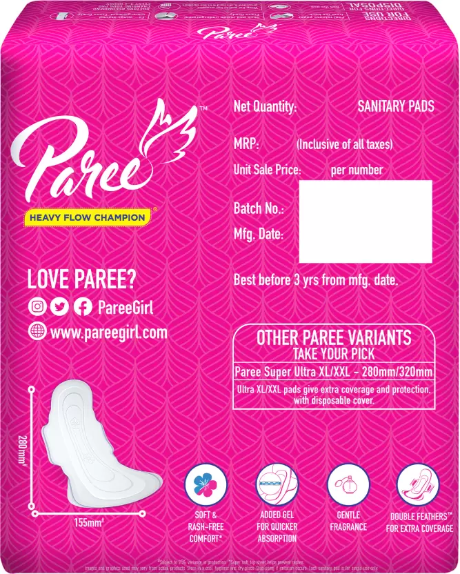 Paree Soft & Rash Free XL Sanitary Pad, With 3 Seconds Absorption for